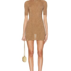 Zeynep Arcay Glitter Tube Mini Dress in Dark Gold - Metallic Gold. Size 6 (also in 0, 2, 4, 8).