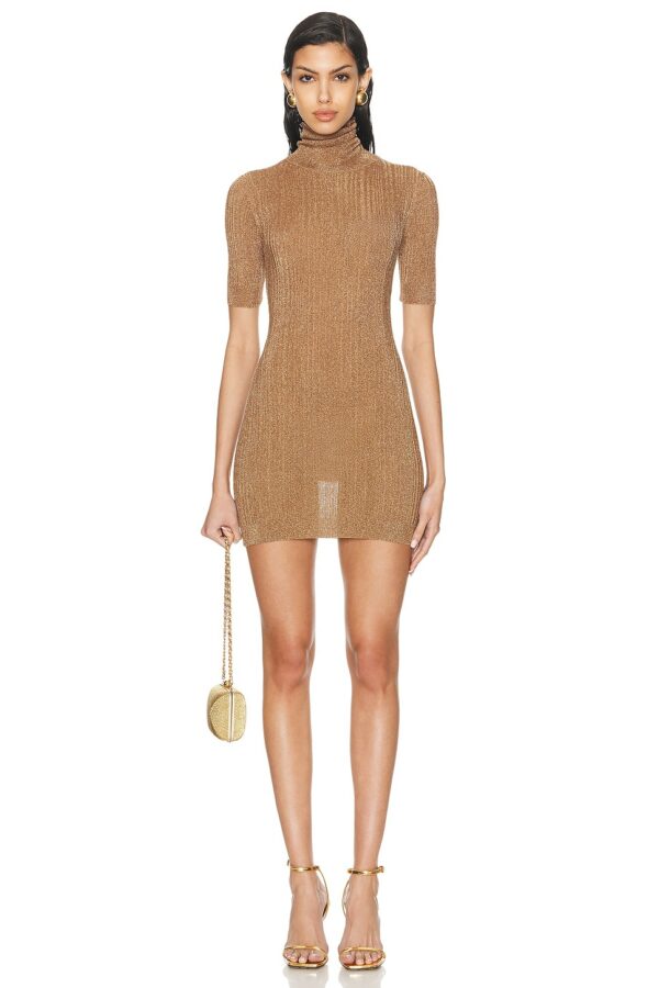 Zeynep Arcay Glitter Tube Mini Dress in Dark Gold - Metallic Gold. Size 6 (also in 0, 2, 4, 8).