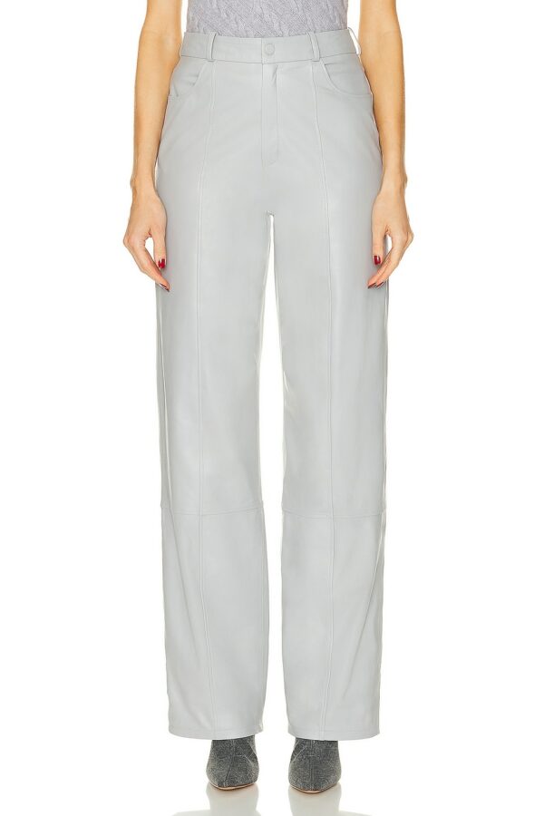 Zeynep Arcay High Waisted Loose Leather Pants in Grey Silence - Grey. Size 0 (also in 2, 4, 6).