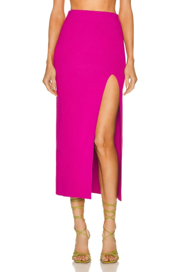 Zeynep Arcay Midi Slit Knit Skirt in Fuchsia - Fuchsia. Size 8 (also in ).