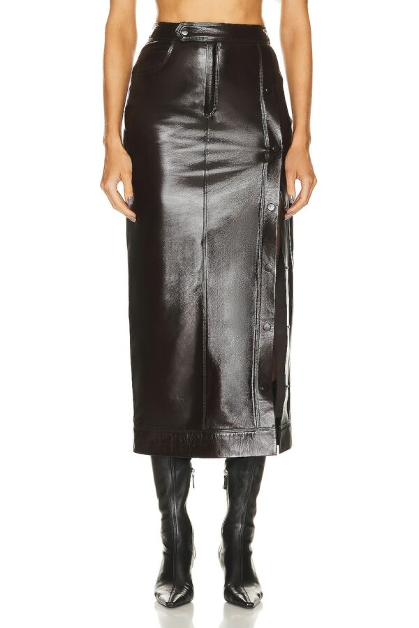 Zeynep Arcay Snapped Maxi Leather Skirt in Dark Brown - Brown. Size 2 (also in ).