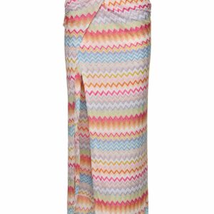 Zig Zag Chevron Lurex Slit Long Skirt