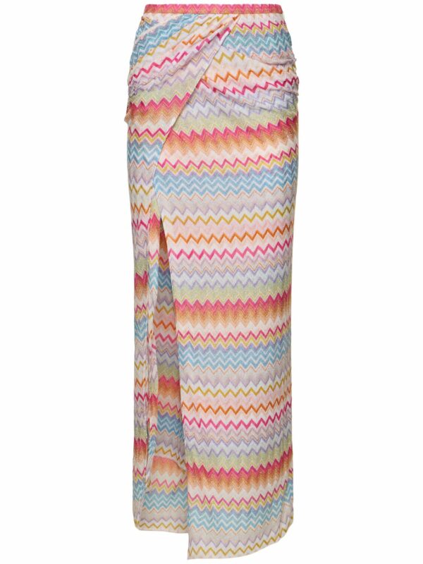 Zig Zag Chevron Lurex Slit Long Skirt