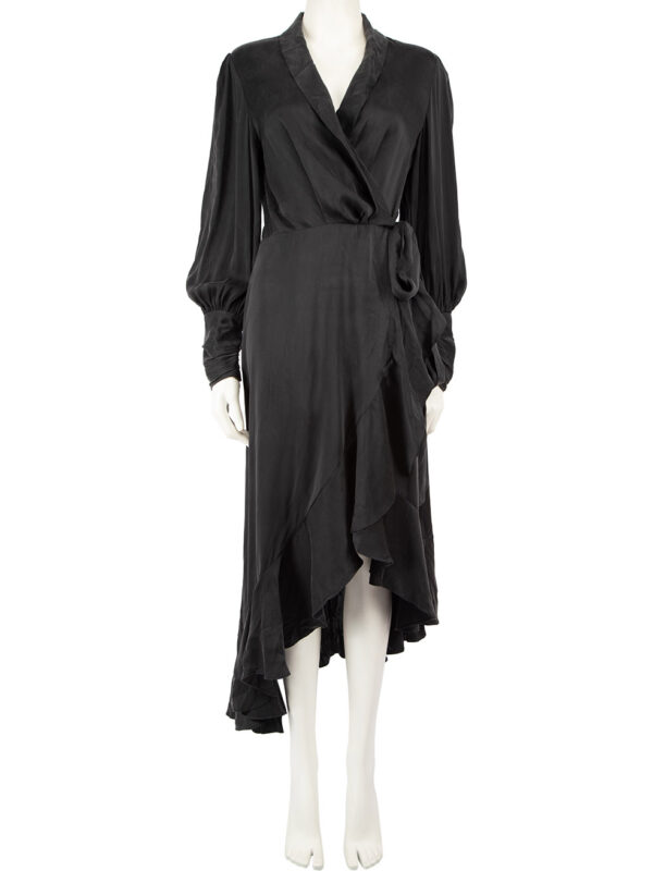 Zimmermann Black Silk Midi Wrap Dress