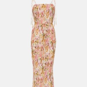 Zimmermann Golden pleated floral slip dress