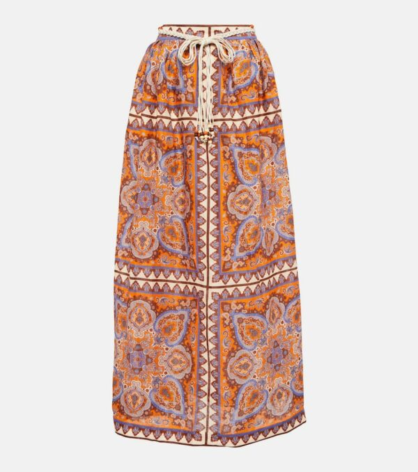 Zimmermann Halcyon printed linen maxi skirt