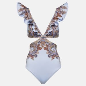 Zimmermann Ottie Ruffle cutout paisley swimsuit