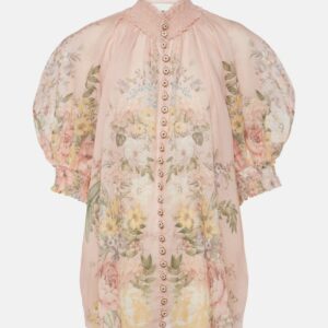 Zimmermann Waverly floral shirred ramie blouse