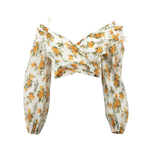 Zimmermann White Floral Print Asymmetric Pleated Crop Top