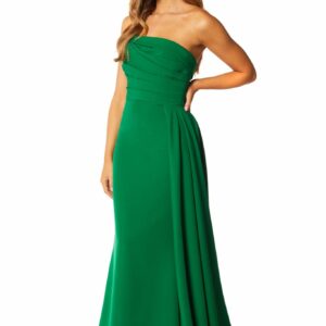 Zo Strapless Maxi Dress with Pleated Side Skirt Drape, UK 6 / US 2 / EU 34 / Green