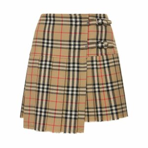 Zoe Wool Printed Check Mini Kilt Skirt