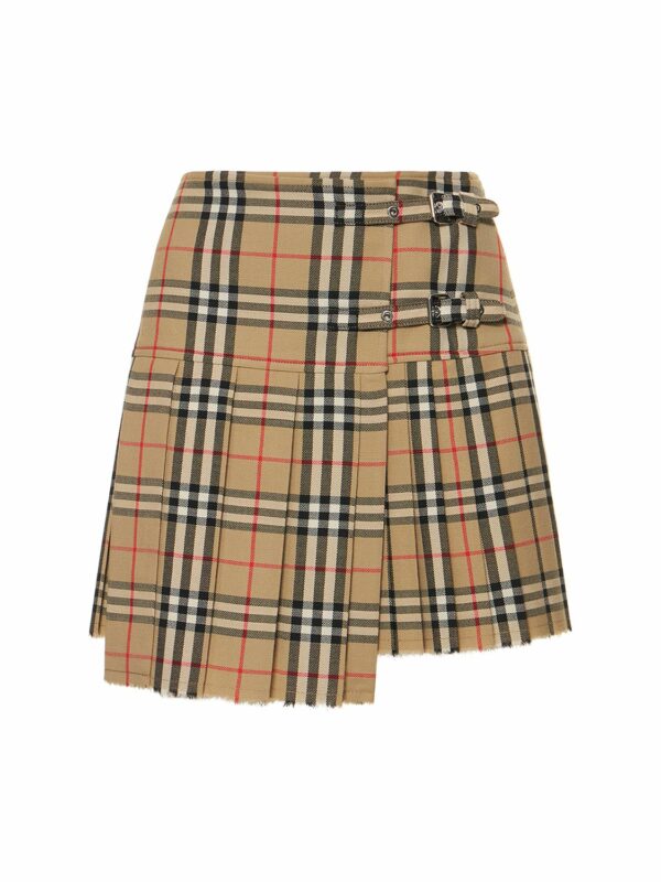 Zoe Wool Printed Check Mini Kilt Skirt