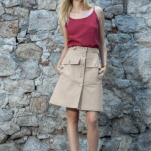 Zurich Organic Cotton & Linen-Blend Canvas Midi Skirt/Cargo With Pockets Utility Linen