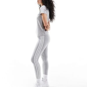 adidas Performance Essential 3 stripe leggings in grey