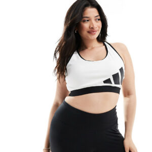 adidas Training Plus 3-bar logo sports bra in white