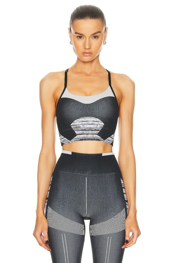 adidas by Stella McCartney True Strength Seamless Yoga Medium Support Sports Bra in Black White & Chalk Pearl - Black. Size XS (also in ).