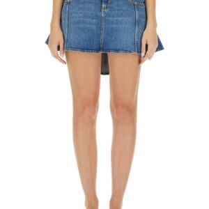 alexander mcqueen denim flared skirt