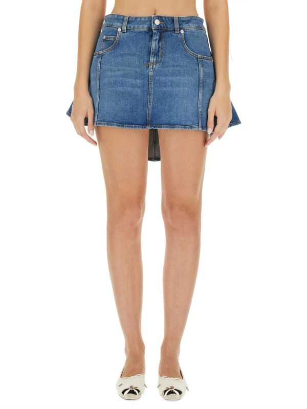 alexander mcqueen denim flared skirt