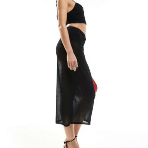 & Other Stories Sheer knit midi skirt with knitted high waist knicker pants in black