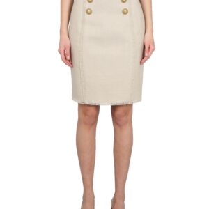 balmain linen midi skirt