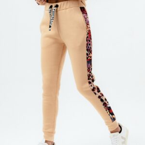 hype womens hazelnut animal print label joggers