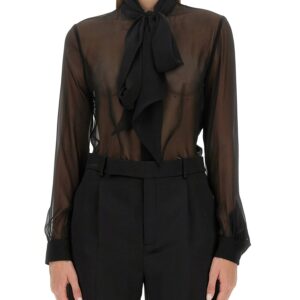 saint laurent blouse with lavalliere collar