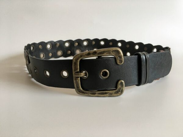 studded Leather Waist Belt With Brass Buckle, Vintage Punched Cincher, Genuine For Women , Boho Hippie Cinch