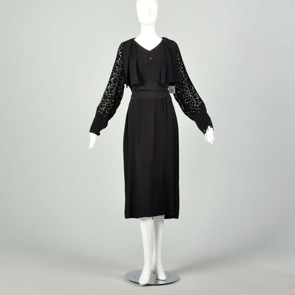 xl 1930S Dress Black Devore Velvet Sleeves Art Deco Little