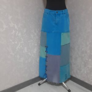 xl Denim Patchwork Skirt Waist 38