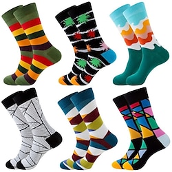 1 Pair Men's Fashion Novelty Socks Colorful Dress Crew Socks Sports Outdoor White Cute Funky Patterned Casual Cotton Socks Cartoon Autumn And Winter Plaid Colorful Retro Business Party Dress