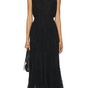 1. STATE Tie Neck Tiered Maxi Dress in Black. Size S.