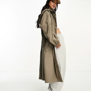 ASOS DESIGN rubberised rain parka coat in mushroom-Brown