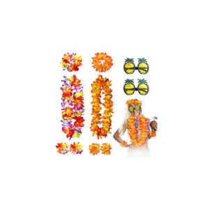 10 Pieces Hawaiian Leis Pineapple Sunglasses Set,Hawaiian Fancy Dress Hawaiian Garland Necklace Headbands and Wristbands,for Hawaiian Themed Party