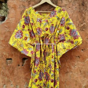 100% Cotton Hand Block Printed, Bridesmaid Caftan Long Dress, Handmade Summer & Beach Robe, Nightwear Maxi Gown, Party Wear Bpk-59