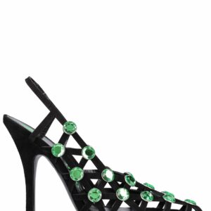 105mm Grid Leather & Crystal Slingbacks