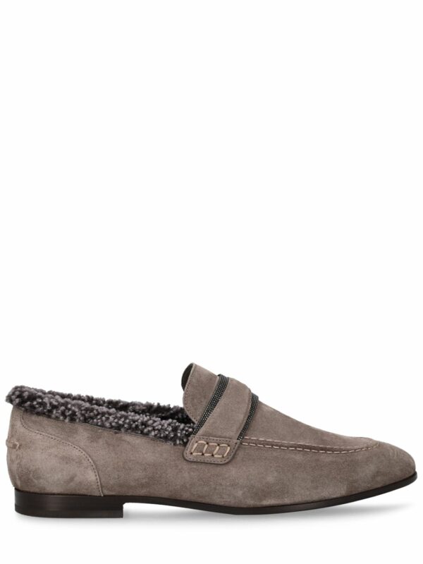 10mm Suede & Shearling Loafers