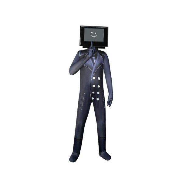 (140/8-9 Years, E Jumpsuit+Mask) Kids Skibidi Toilet TV Man Horror Game Costume Jumpsuit Mask Party Fancy Dress