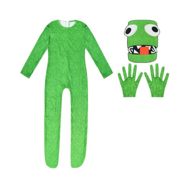 (140cm) Roblox Rainbow Friends Green Cosplay Costume Kids Halloween Fancy Dress Party