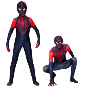 (3-9 Years Kids Spider-man Miles Morales Cosplay Jumpsuit Fancy Dress Up Bodysuit Halloween Party Costume Gifts) 3-9 Years Kids Spider-man Miles Moral