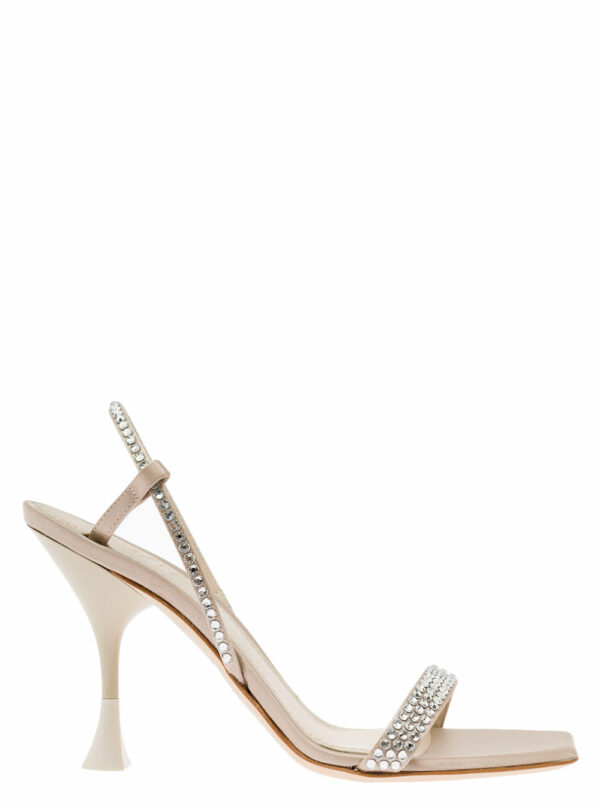 3JUIN eloise Beige Sandals With Rhinestone Embellishment And Spool Hight Heel In Viscose Blend Woman