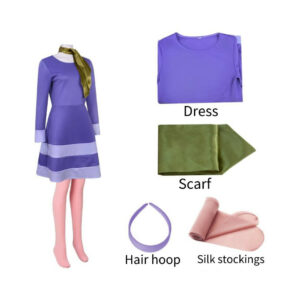 (3XL) Doo Scooby Movie Daphne Cosplay Costume Adult Role Play Halloween Party Dress