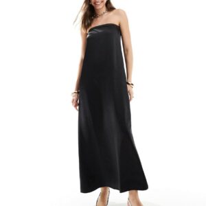 4th & Reckless satin bandeau trapeze maxi dress with pockets in black