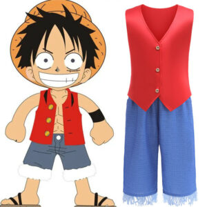 (6-7Years) Anime ONE PIECE MonkeyDLuffy Cosplay Two Piece Costume Halloween Party Dress Outfits