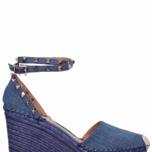 85mm Rockstud Denim Wedges