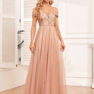 A-Line Dress Spaghetti Strap Backless Sequined Prom Maxi Dresses