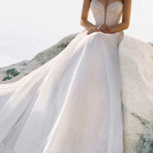 A-line Wedding Dresses With Train Sleeveless Beaded Strapless Bridal Gowns