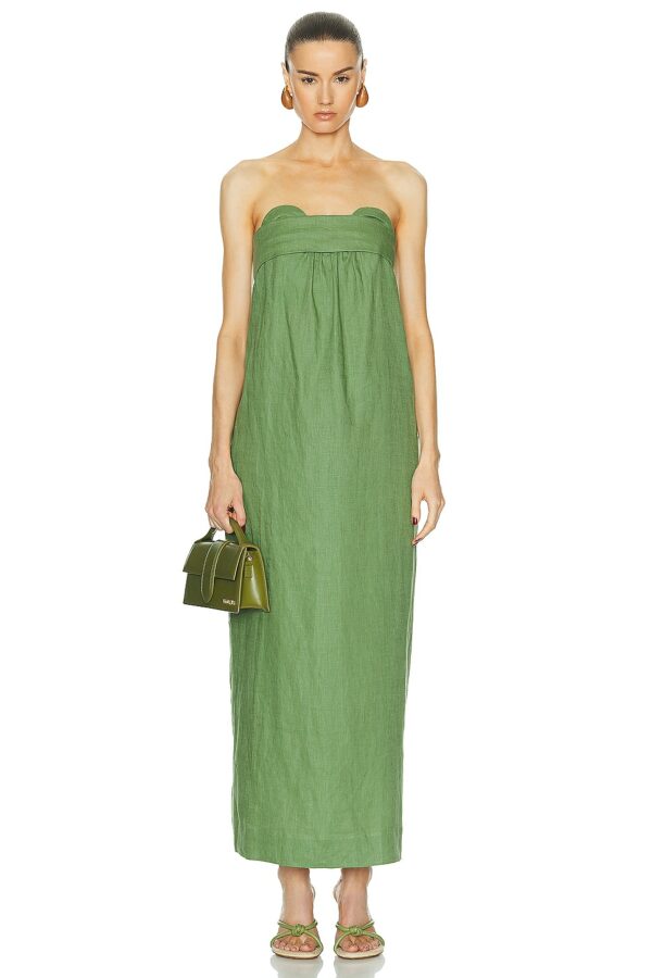 ADRIANA DEGREAS Jellyfish Solid Strapless Long Dress in Dark Green - Green. Size M (also in ).