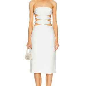 ADRIANA DEGREAS Vintage Orchid Solid Strapless Cutout Midi Dress in Off White - White. Size M (also in L).