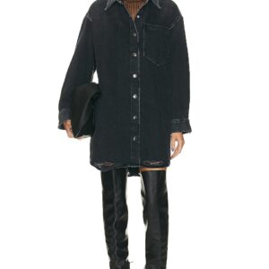 AGOLDE Mazie Denim Shirt Dress in Disappear - Black. Size L (also in ).