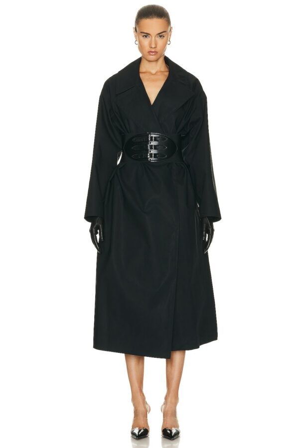 ALAÏA Belted Trench Coat in Noir - Black. Size 36 (also in 42).